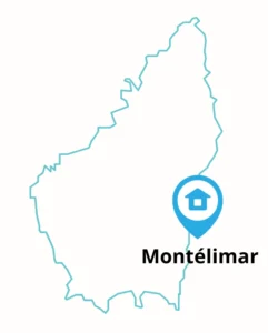 Image du département de la Drôme (26) avec un point de localisation sur la ville de Montélimar